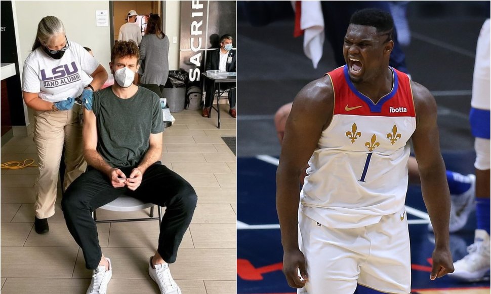 „New Orleans Pelicans“ žaidėjai buvo paskiepyti vakcina nuo COVID-19 (kairėje – Nicolo Melli, dešinėje – Zionas Williamsonas)