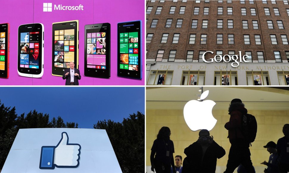 Didžiosios technologijų įmonės „Facebook“, „Microsoft“ ir „Apple“ vis dažniau vienijasi prieš „Google“