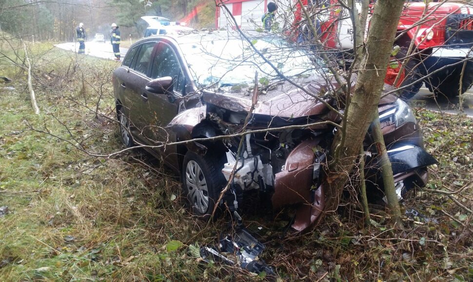Neringoje į medį rėžėsi „Toyota Avensis“. Vairuotojas spruko iš įvykio vietos.