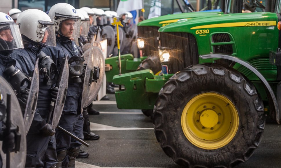 Protestuojantys ūkininkai Briuselyje