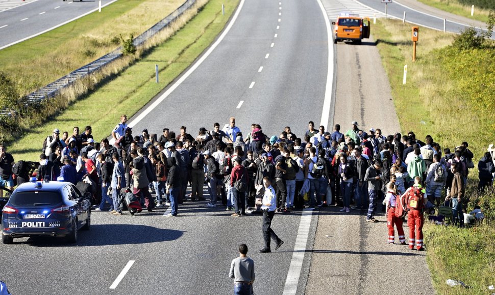 Pabėgėliai blokuoja kelią Danijoje