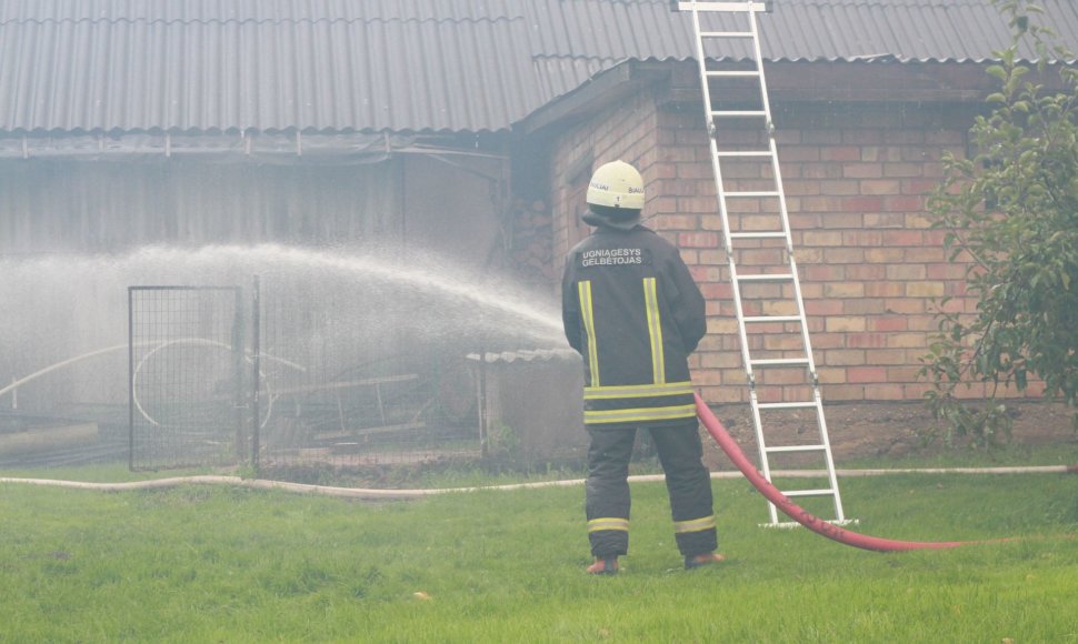 Gaisras Radviliškyje – dega pjuvenų ir atraižų kalnas.