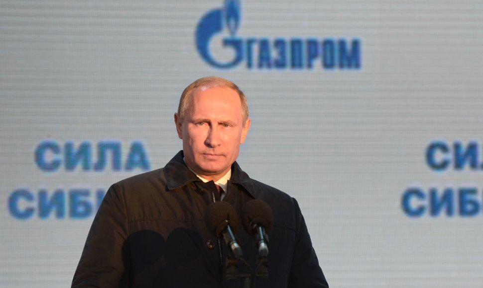 Vladimiras Putinas „Sibiro galios“ statybų pradžios ceremonijoje 