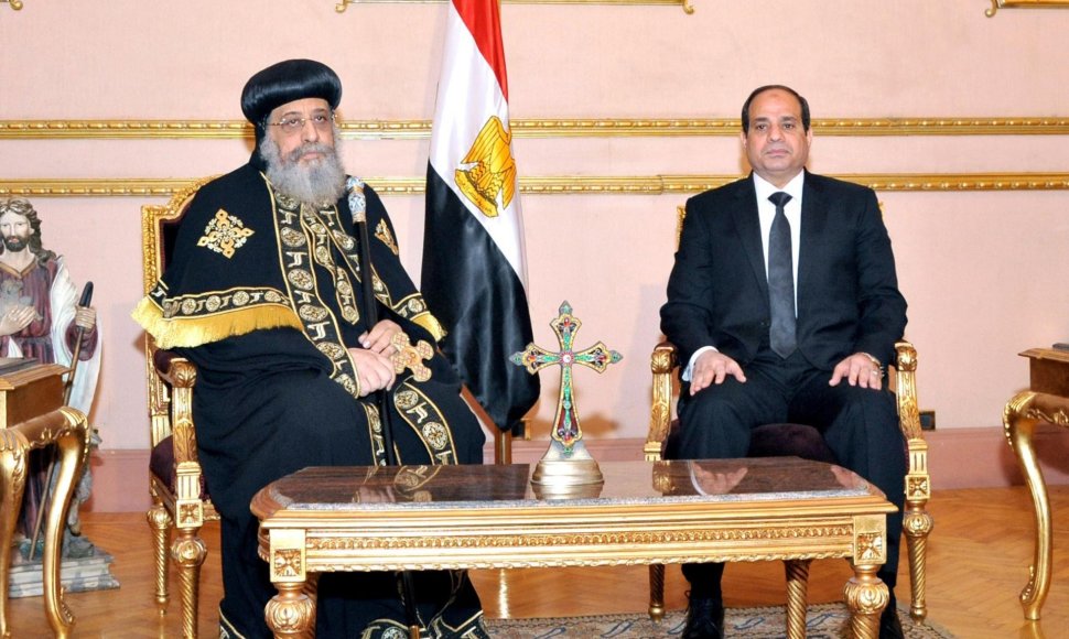 Egipto koptų popiežius Teodoras II ir Egipto politinis lyderis Abdelis Fattahas al-Sisi