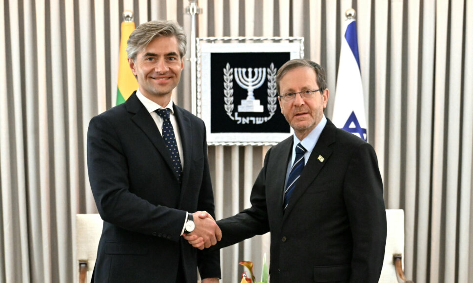 Užsienio reikalų ministras Kęstutis Budrys ir Izraelio prezidentas Isaacas Herzogas / Užsienio reikalų ministerijos nuotr.