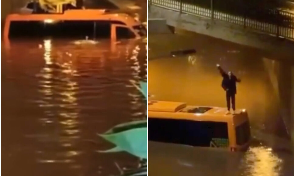 Tenerifėje turistė bando išsigelbėti skęstančio mikroautobuso