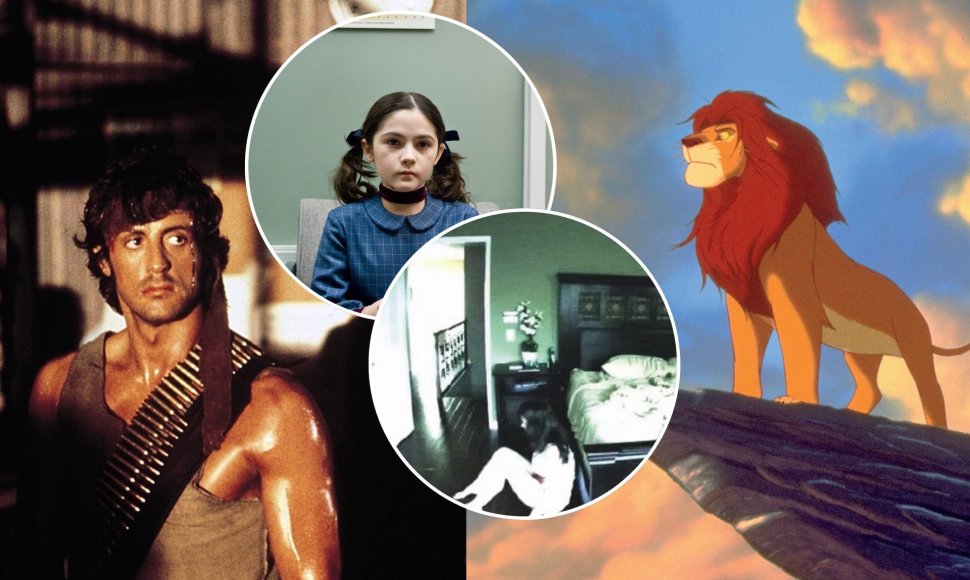 Kadrai iš filmų „Rembo“, „Liūtas karalius“, „Našlaitė“ ir „Paranormalūs reiškiniai“