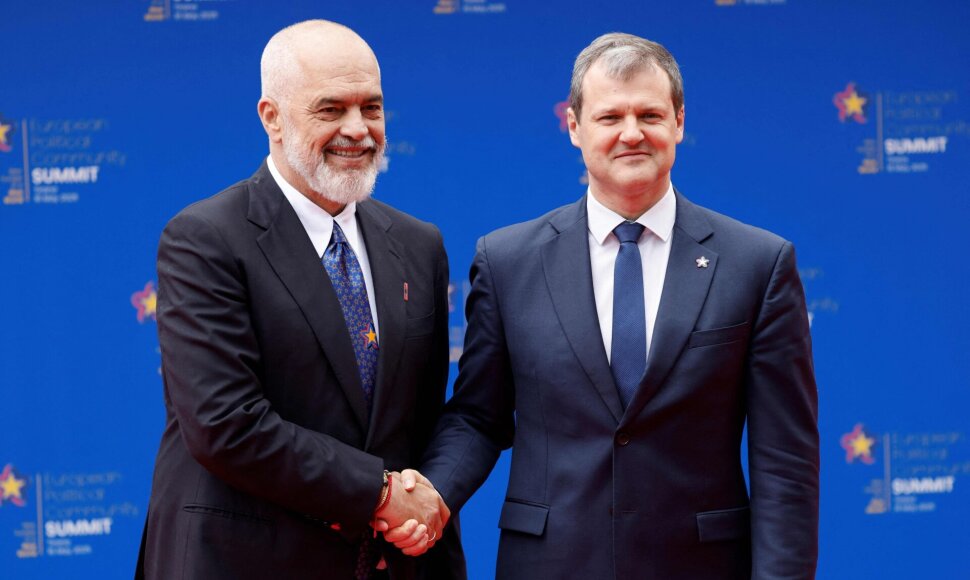 Premjeras Gintautas Paluckas Tiranoje vykstančiame Europos politinės bendrijos susitikime / LUDOVIC MARIN / AFP