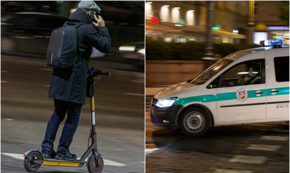 Paspirtukininkas, policijos automobilis