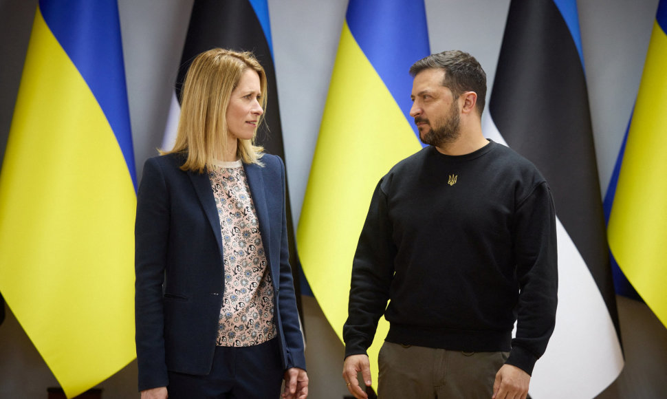 Estijos ministrė pirmininkė Kaja Kallas ir Ukrainos prezidentas Volodymyras Zelenskis