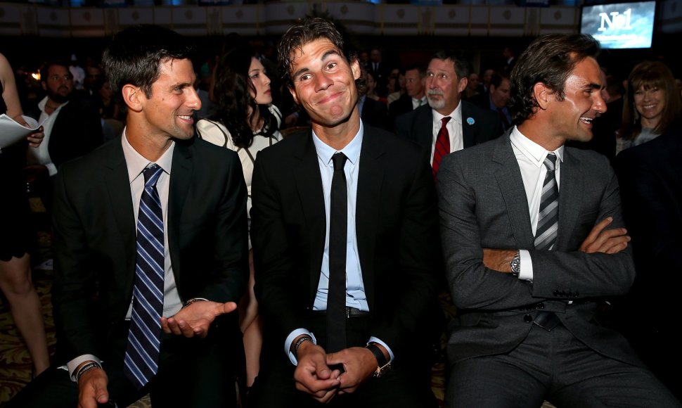 Iš kairės: Novakas Džokovičius, Rafaelis Nadalis, Rogeris Fedederis