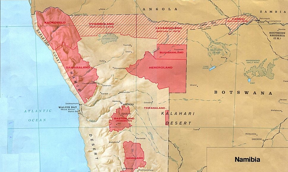 Namibijos žemėlapis 1978 m.