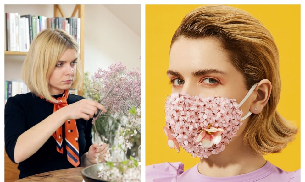 Jolita Vaitkutė sukūrė veido kaukę iš gyvų gėlių