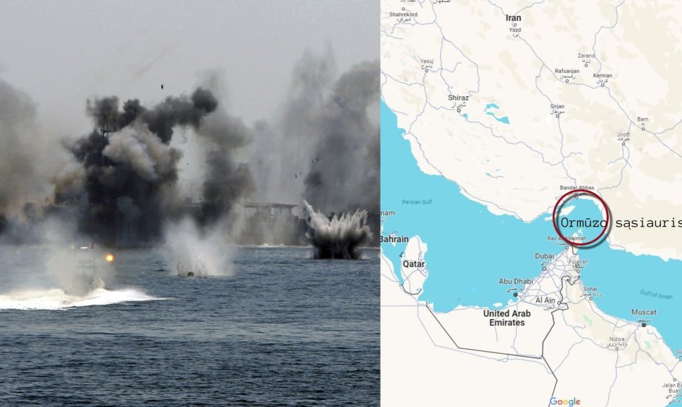 Irano karo laivas ir greitaeigiai kateriai dalyvauja Ormūzo sąsiauryje vykstančiose pratybose