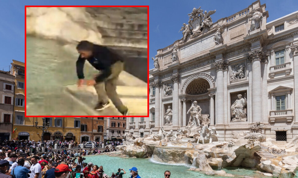 Turistas įšoko į Trevi fontaną