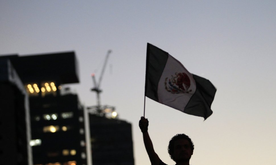 Meksikos vėliavą laikantis protestuotojas