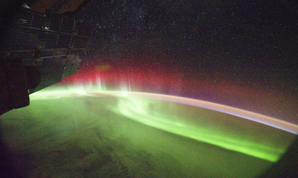 Šiaurės pašvaistė matoma iš Tarptautinės Kosminės Stoties