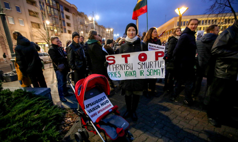 Mitingas protestuojant dėl iš šeimų paimamų vaikų