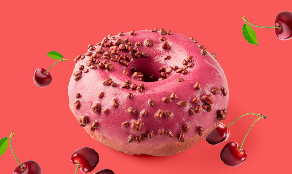 Spurga DONUT VIVA MAGENTA su vyšnių įdaru