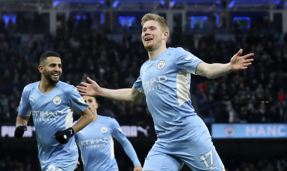 Kevinas De Bruyne ir „Manchester City“ ant bangos – iškovojo 9 pergalę Anglijos lygoje iš eilės.