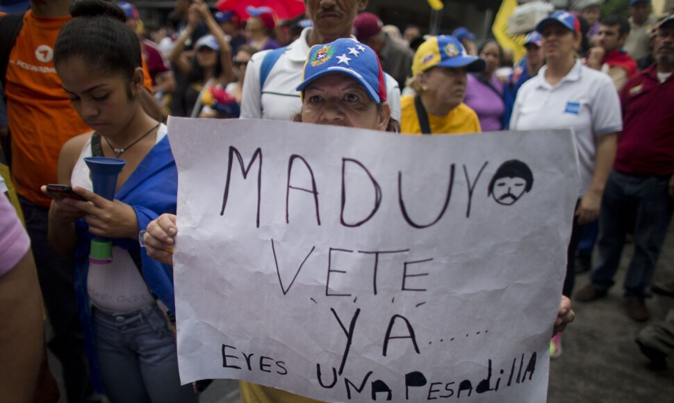 Protestai Venesueloje prieš Nicolasą Maduro.