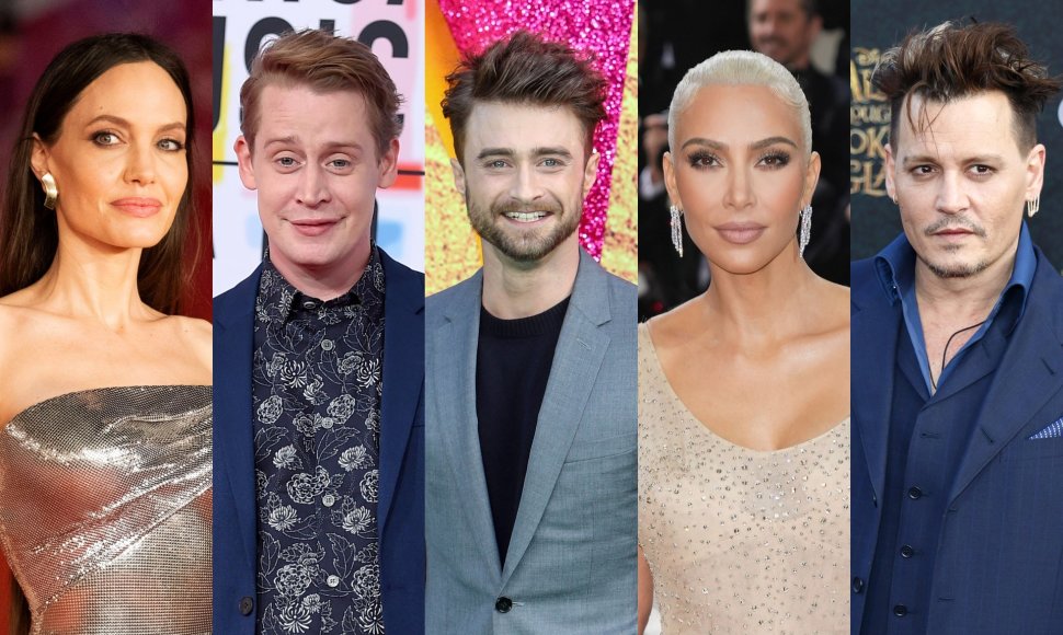 Angelina Jolie, Macaulay Culkinas, Danielis Radcliffe'as, Kim Kardashian, Johnny Deppas