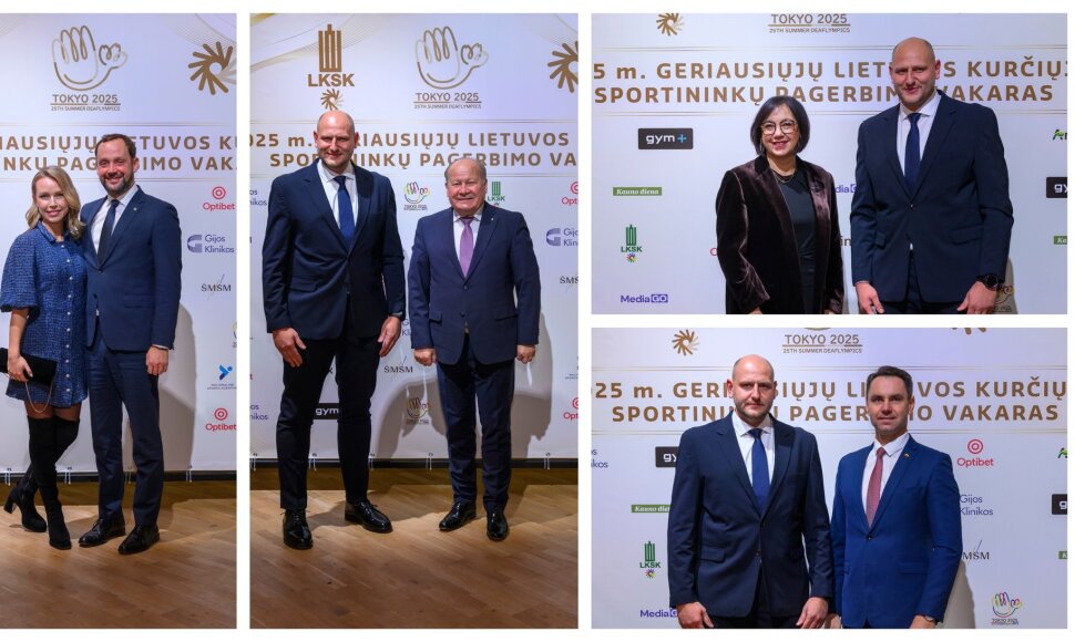 Kauno rajono vicemeras Laurynas Dilys su žmona, LKSK prezidentas Edvinas Kriūnas ir Kauno rajono meras Valerijus Makūnas, LKSK prezidentas Edvinas Kriūnas ir &Scaron;vietimo, mokslo ir sporto ministrė Raminta Popovienė, LKSK prezidentas Edvinas Kriūnas ir Seimo narys Paulius Visockas