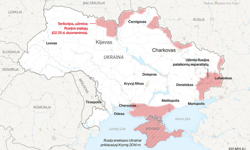 Žemėlapis: Rusijos invazija į Ukrainą