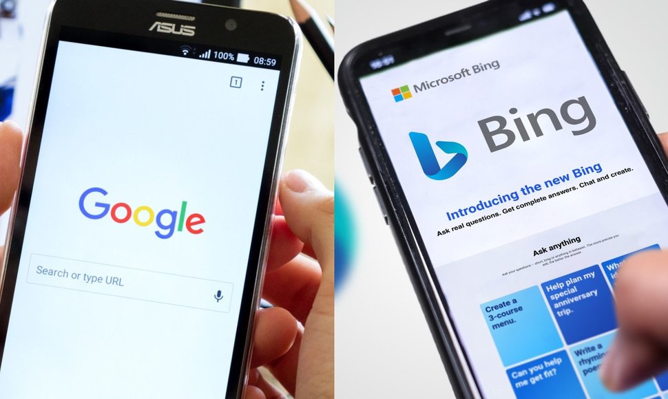 "Google" ir "Bing" interneto naršyklės