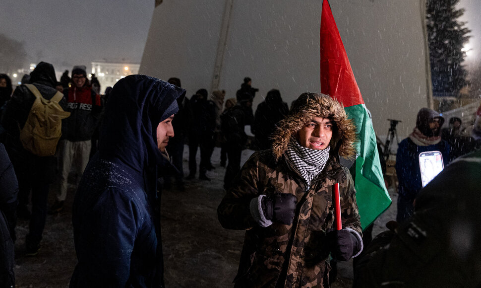 Protestas prie&scaron; nusikaltimus žmoni&scaron;kumui Palestinoje