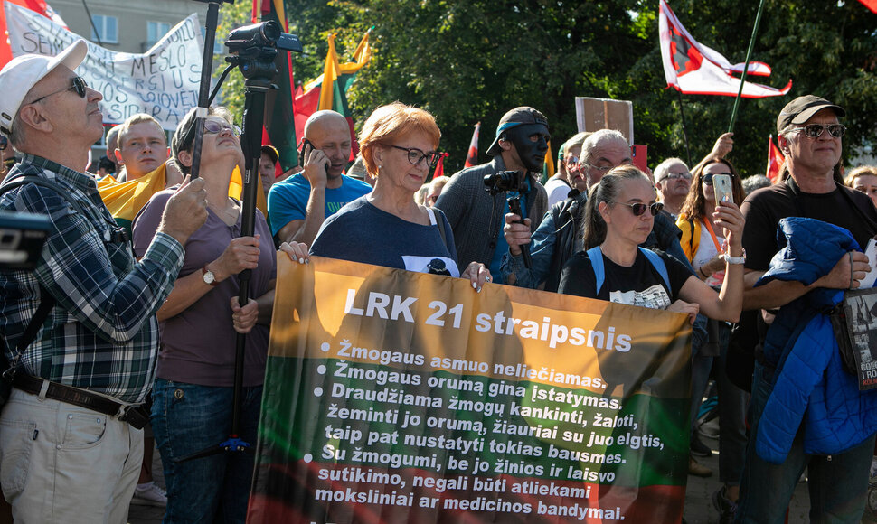 Mitingas prie Seimo prie&scaron; valdžios sprendimus dėl pandemijos valdymo / Pauliaus Peleckio / &bdquo;ŽMONĖS Foto&ldquo; nuotr.