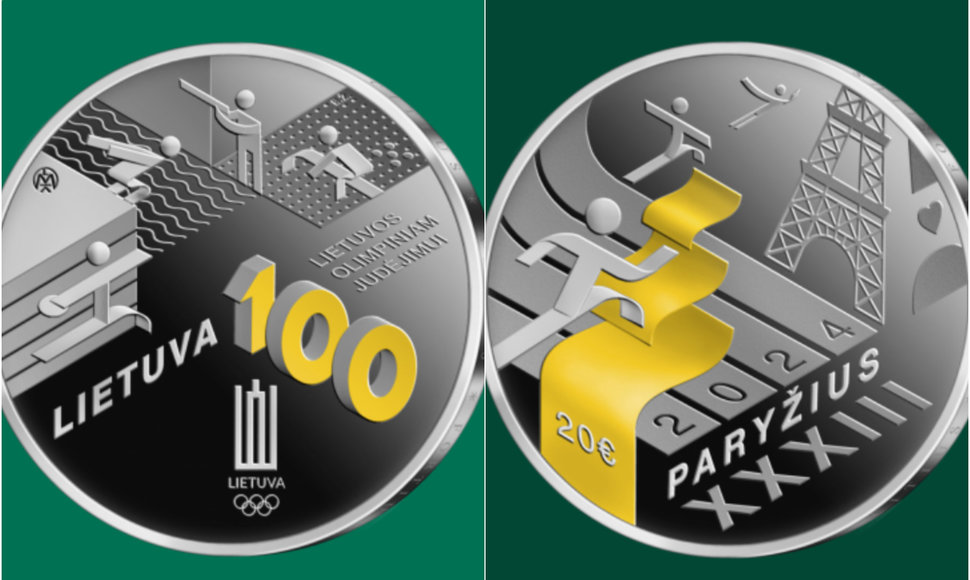 Kolekcinė moneta, skirta olimpinėms žaidynėms Paryžiuje ir Lietuvos olimpinio judėjimo 100-mečiui