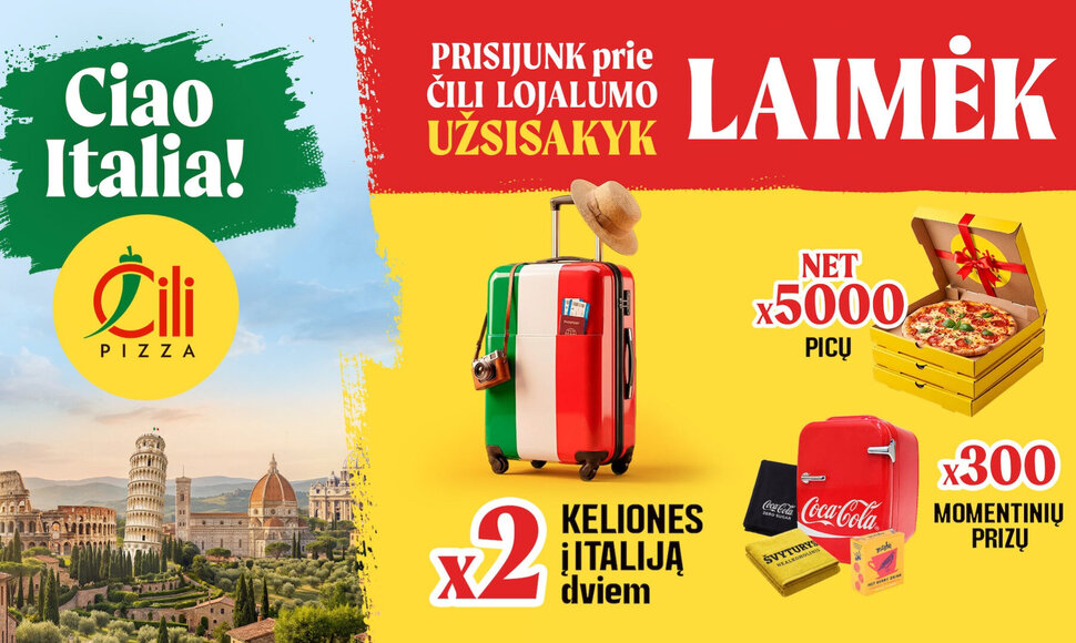 Iki Italijos &ndash; tik vienas kąsnis: &bdquo;Čili Pizza&ldquo; kviečia laimėti 5 000 picų ir dvi keliones į Italiją