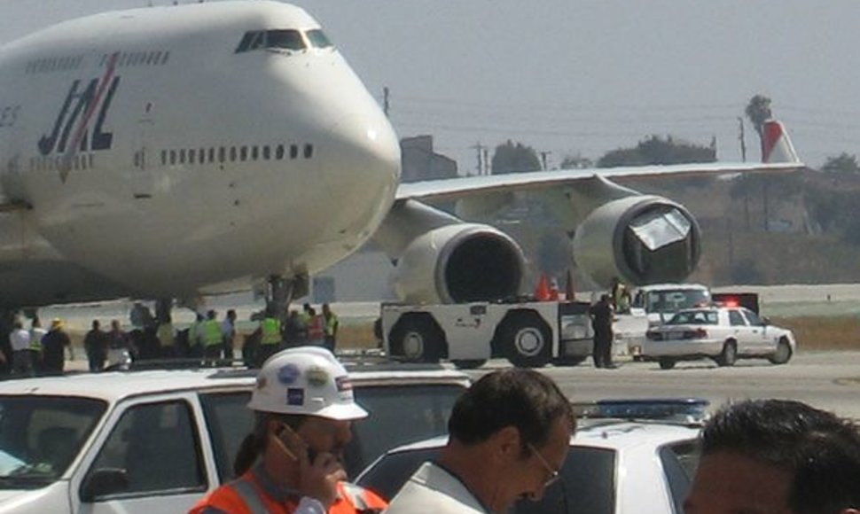 Lėktuvo variklis įtraukė krovininį konteinerį.