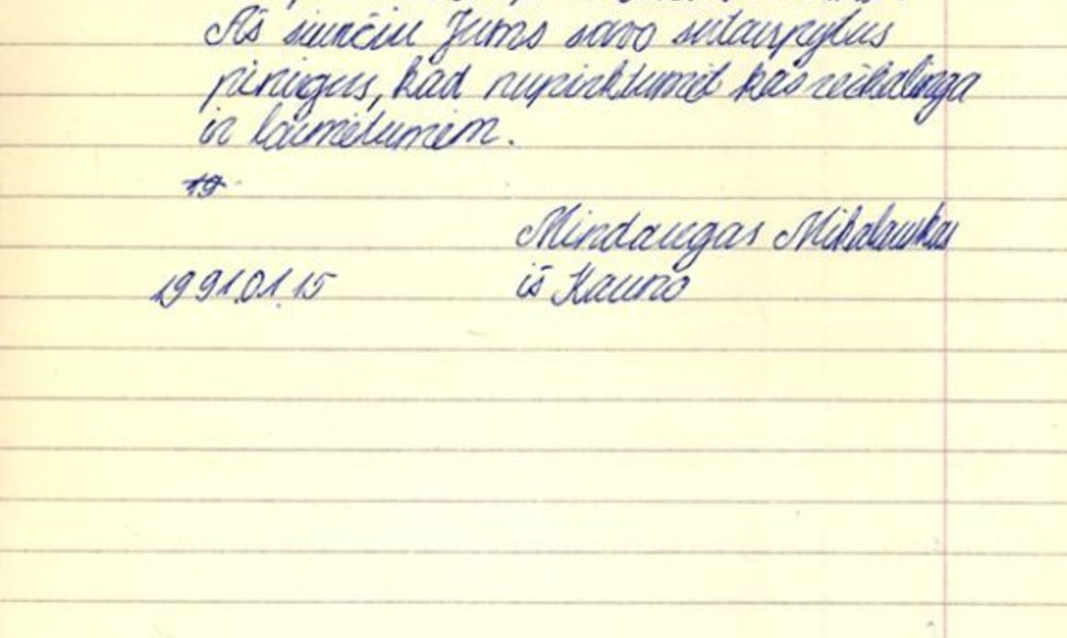 Mindaugo Mikalausko laiškas Vytautui Landsbergiui