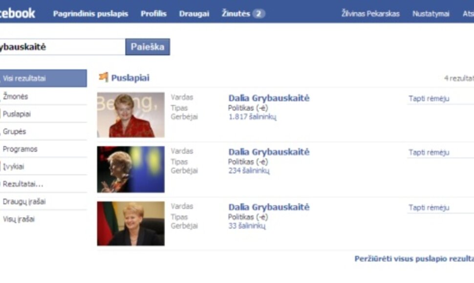 Dalia Grybauskaitė tinkle FACEBOOK