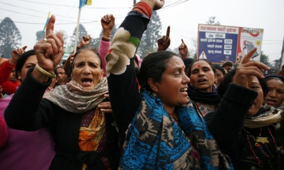 Rojalistų streikas Nepalo sostinėje Katmandu