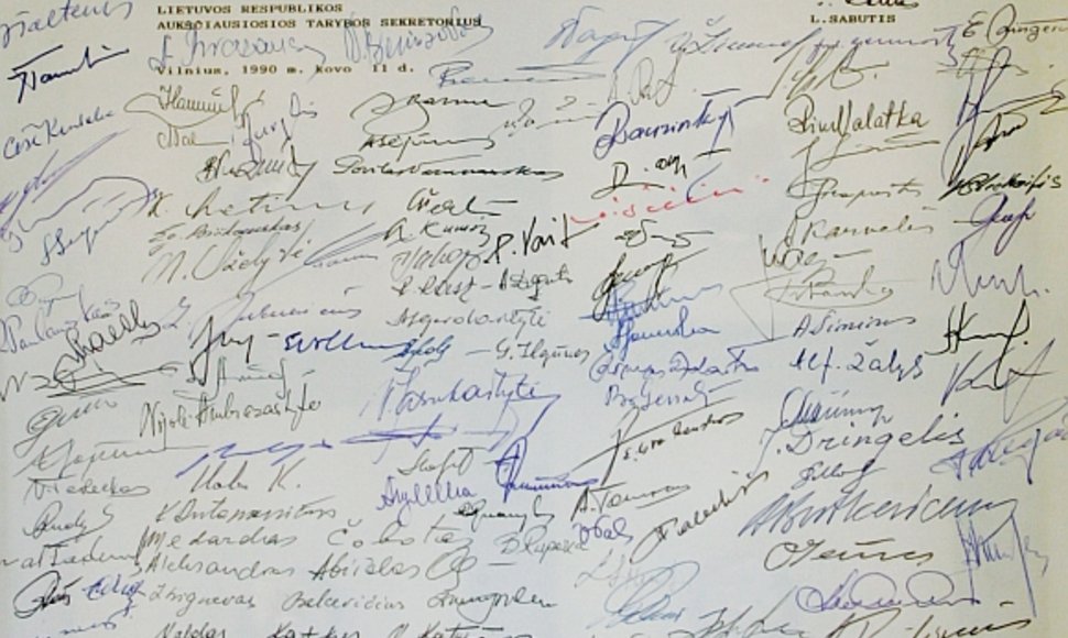 Signatarų parašai ant Lietuvos nepriklausomos valstybės atstatymo akto