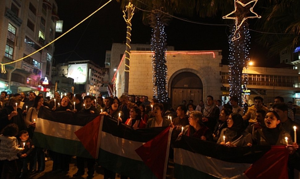 Protesto ir karo paminėjimo demonstracija palestiniečių mieste Ramaloje
