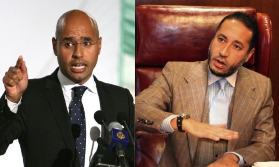 Muamaro Kadhafi sūnūs Saifas al Islamas (kairėje) ir Saadi
