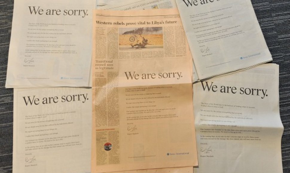 Ruperto Murdocho atsiprašymas išspausdintas visuose Didžiosios Britanijos nacionaliniuose leidiniuose