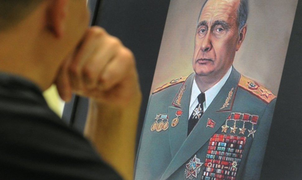 Vladimiro Putino karikatūra, kurioje jis vaizduojamas kaip buvęs SSRS lyderis Leonidas Brežnevas