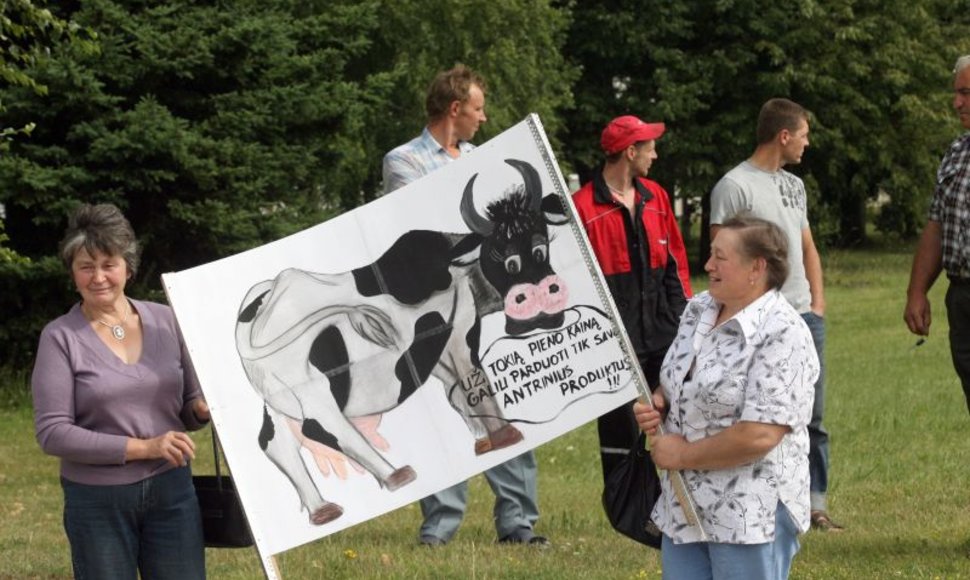 Pieno gamintojų protesto akcija.