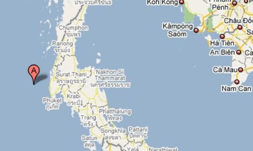 Kateris nuskendo, grįždamas į Tailandą iš Similano salų, kurios pažymėtos žemėlapyje.