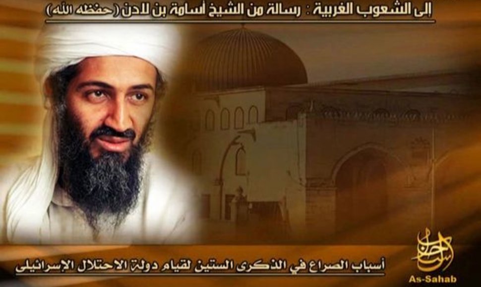 Osamos Bin Ladeno nuotrauka platinta kartu su 2008 metų gegužę jo paskelbtu pranešimu.