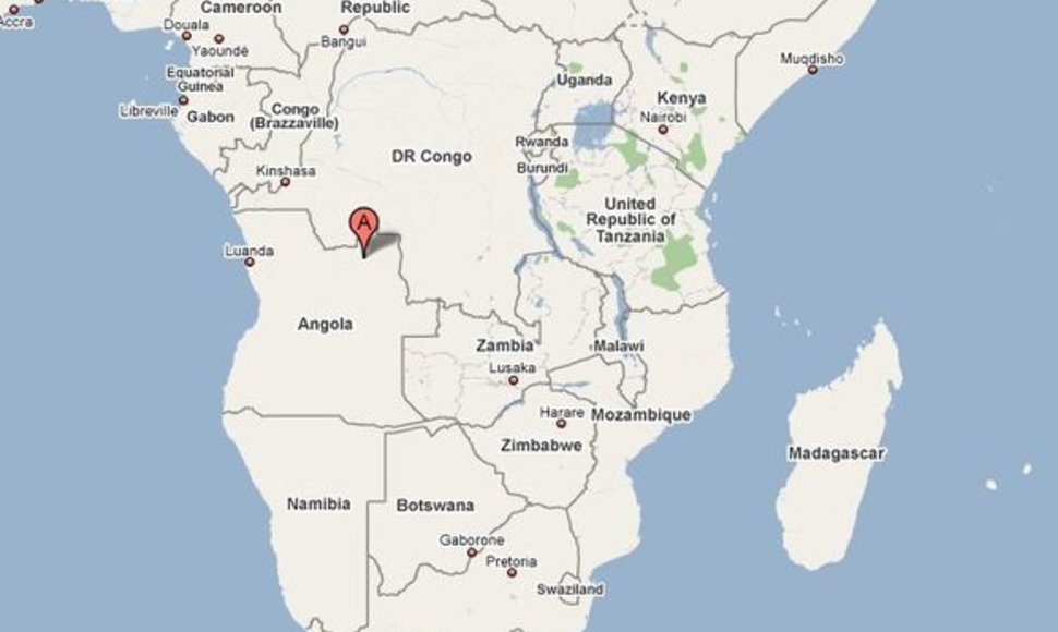 Žemėlapyje pažymėta Lunda Norte provincija, kurioje labiausiai baiminamasi Ebolos viruso protrūkio.