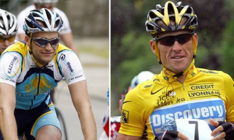 Lietuvis T.Vaitkus (k.) Kazachstano „Astana“ komandoje pedalus mins kartu su septyniskart iš eilės, 1999-2005-aisiais, „Tour de France“ nugalėtoju L.Armstrongu. 