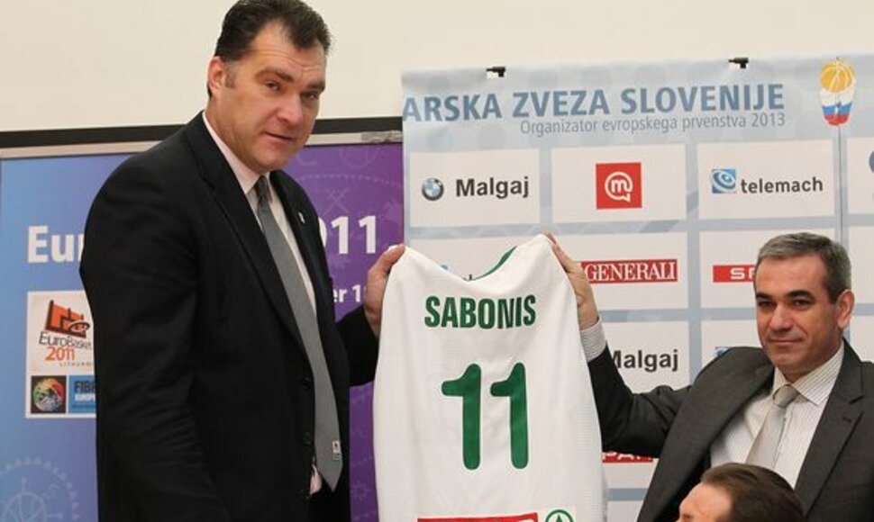 Arvydas Sabonis Slovėnijoje pristatė Europos krepšinio čempionatą Lietuvoje.