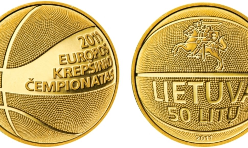 Lietuvos vyrų rinktinę Lietuvos bankas apdovanojo 50 litų kolekcinėmis auksinėmis monetomis.