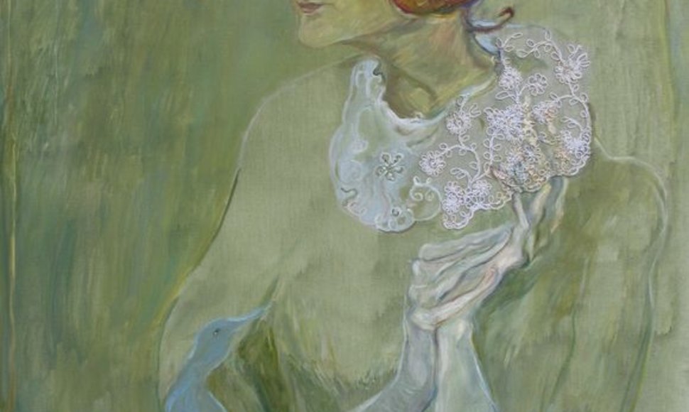 Beatričės Grincevičiūtės portretas su Lauros Karnavičiūtės rankomis tapė Grytė Pintukaitė - Valečkienė al.drob 20w.